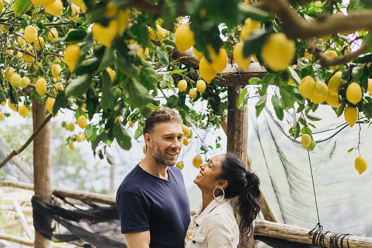 Amalfi Coast Engagement with Jordan & Cass under a lemon tree
