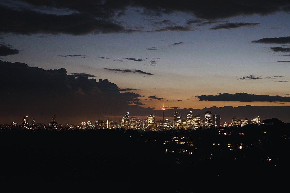 Sydney CBD at night as seen from Gunners Barracks