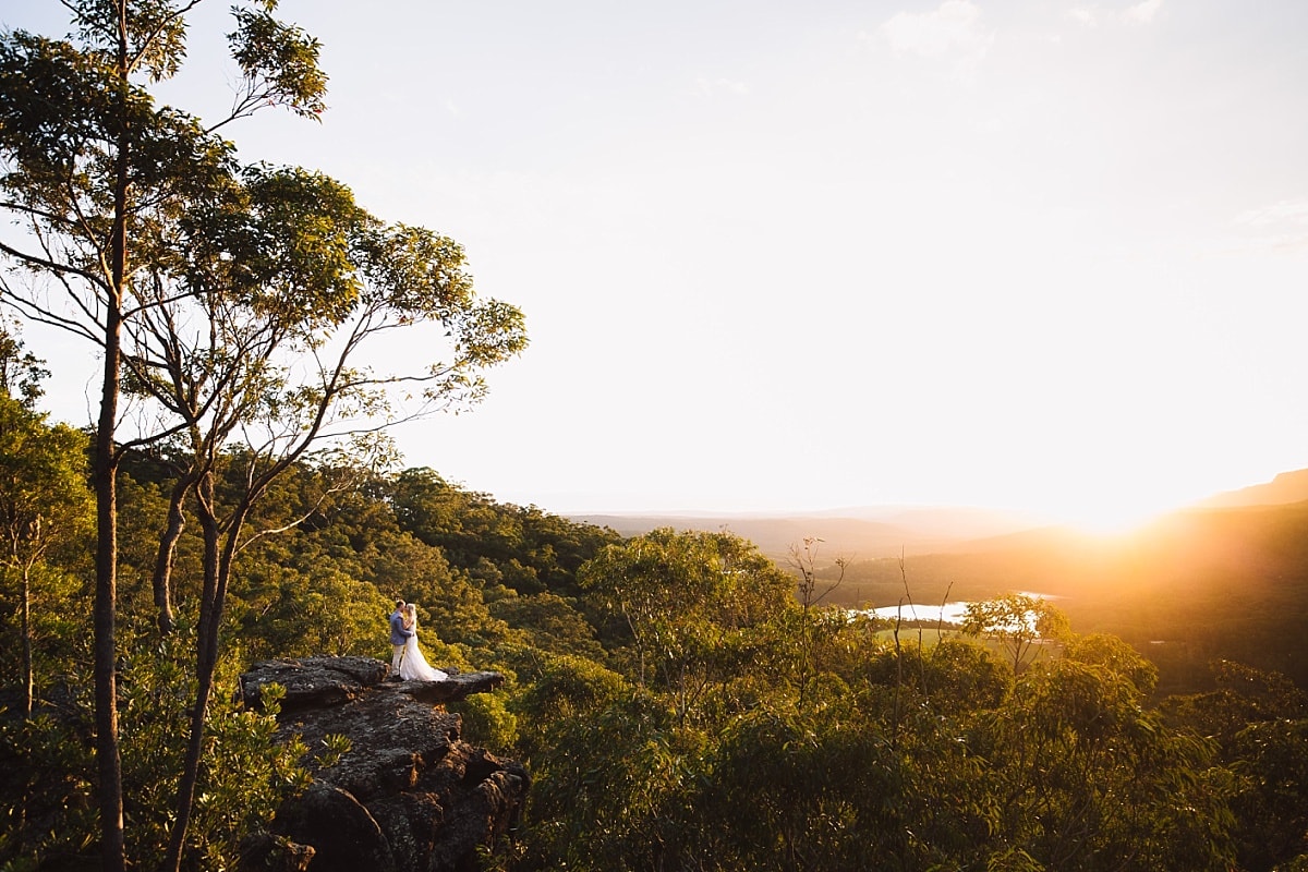 Bride and Groom at sunset at the Kangaroo Valley Wedding Venue the Kangaroo Valley Bush Retreat